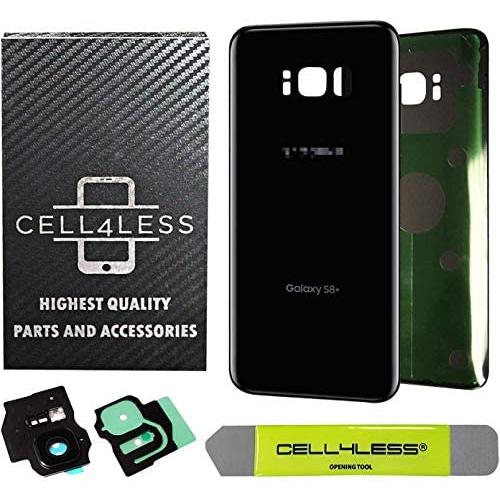 CELL4LESS Replacement Back Glass Cover Back Battery Door w/Custom Removal Tool & Pre-Installed Adhesive for Samsung Galaxy S8 Plus OEM - All Models G955-2 Logo - OEM Replacement (Midnight Black)