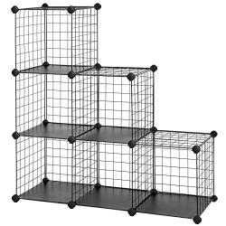 SONGMICS Metal Wire Cube Storage,6-Cube Shelves Organizer,Stackable Storage Bins, Modular Bookcase, DIY Closet Cabinet Shelf, 36.6”L x 12.2”W x 36.6”H, Black