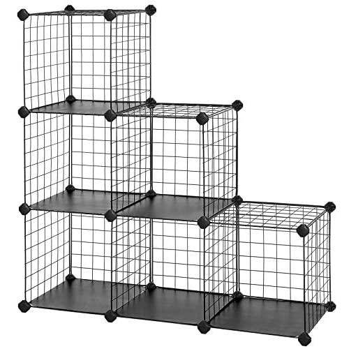 SONGMICS Metal Wire Cube Storage,6-Cube Shelves Organizer,Stackable Storage Bins, Modular Bookcase, DIY Closet Cabinet Shelf, 36.6”L x 12.2”W x 36.6”H, Black