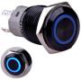 Taien Latching Pushbutton Switch for 16mm 5/8'' Mounting Hole ON/OFF Black Metal Shell with Blue LED Light