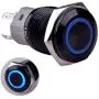 Taien Latching Pushbutton Switch for 16mm 5/8'' Mounting Hole ON/OFF Black Metal Shell with Blue LED Light Taien Latching Pushbutton Switch for 16mm 5/8'' Mounting Hole ON/OFF Black Metal Shell with Blue LED Light