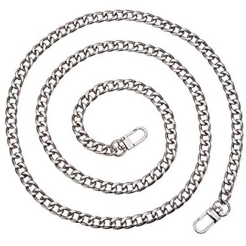 PandaHall Elite 1 Strand 63 Inches DIY Iron Flat Chain Strap Handbag Chains Accessories Purse Straps Shoulder Cross Body Replacement Straps with 2pcs Metal Buckles Platinum