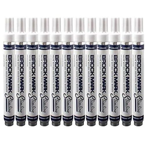 12 Pc Set White Brockmark Slimline Industrial Paint Markers Opaque Gloss Pen Metal Wood Plastic Glass for Auto Construction Arts Home