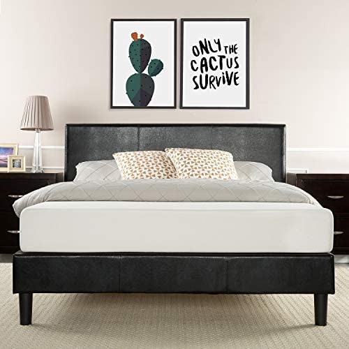 Zinus Jade Faux Leather Upholstered Platform Bed / Mattress Foundation / Easy Assembly / Strong Wood Slat Support / Black, King