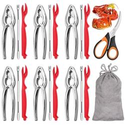 Hiware 19-piece Seafood Tools Set includes 6 Crab Crackers, 6 Lobster Shellers, 6 Crab Leg Forks/Picks and 1 Seafood Scissors & Storage Bag - Nut Cracker Set