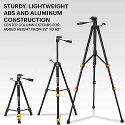 KODAK PhotoGear 62'' Lightweight Tripod | Compact 3-Section Flip-Lock Aluminum Tripod Adjusts 22”-62”, QuickRelease Plate, Smartphone Adapter & 1/4” to 3/8” Screw, Bubble Level, Carry Case, E-Guide