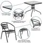 Flash Furniture 31.5 Square Glass Metal Table with 4 Black Metal Aluminum Slat Stack Chairs