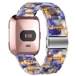 Ayeger Band Replacement for Fitbit Versa/Versa 2 Smart Watch/Special/Lite Edition, Fashion Resin Wristbands Women Men Replacement Bracelet Metal Stainless Steel Silver Buckle (Blue)