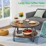 GreenForest 35.4 Inch Round Coffee Table 2-Tier Large Size Industrial Design Sofa Table for Living Room with Storage Shelf Metal Legs Center Table, Rustic Brown