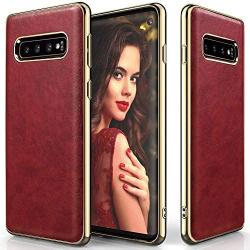 LOHASIC Galaxy S10 Case, Slim & Thin Premium Leather Soft Flexible Non-Slip Grip Scratch Resistant Protective Cover Pretty Cases for Samsung Galaxy S10 (2019) - Burgundy