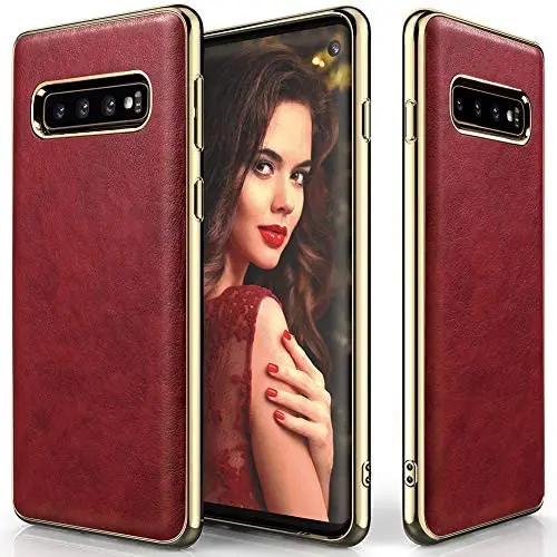 LOHASIC Galaxy S10 Case, Slim & Thin Premium Leather Soft Flexible Non-Slip Grip Scratch Resistant Protective Cover Pretty Cases for Samsung Galaxy S10 (2019) - Burgundy