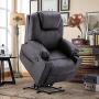 Mcombo Electric Power Lift Recliner Chair Sofa with Massage and Heat for Elderly, 3 Positions, 2 Side Pockets and Cup Holders, USB Ports, Faux Leather 7040 (Medium, Black)