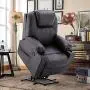 Mcombo Electric Power Lift Recliner Chair Sofa with Massage and Heat for Elderly, 3 Positions, 2 Side Pockets and Cup Holders, USB Ports, Faux Leather 7040 (Medium, Black)