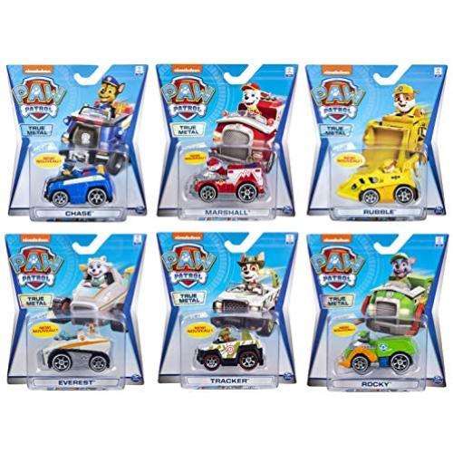Paw Patrol True Metal Bundle of 6 Die Cast Vehicles: Chase, Marshall, Everest, Tracker, Rocky, Rubble, 1:55 Scale