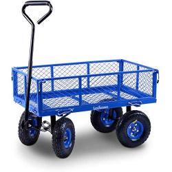 Landworks 2103Q044A Heavy Duty Lawn/Garden Utility Cart/Wagon With Removable Side Meshes, 400 lbs, Blue