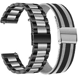 TRUMiRR Band Sets for Samsung Galaxy Watch 3 45mm / Galaxy Watch 46mm / Gear S3, 22mm Solid Stainless Steel Metal Watchband + Mesh Loop Strap Quick Release for Garmin Vivoactive 4 45mm Smartwatch