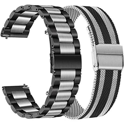 TRUMiRR Band Sets for Samsung Galaxy Watch 3 45mm / Galaxy Watch 46mm / Gear S3, 22mm Solid Stainless Steel Metal Watchband + Mesh Loop Strap Quick Release for Garmin Vivoactive 4 45mm Smartwatch