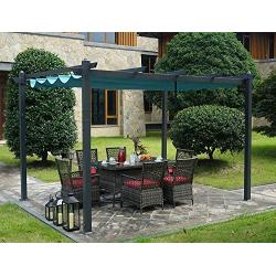 Kozyard Atlantics Outdoor 10x13 Extra Large BBQ Grill Pergola with Sun Shade Gazebo Canopy Beige Canopy,UV Resistant Fabric (10ft x 13 ft Blue)