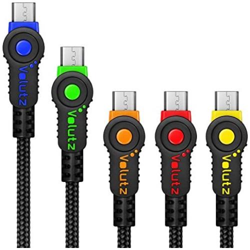 Volutz Equilibrium Series Nylon Braided Micro-USB to USB Cable - Assorted Lengths (10 Feet, 6.5 Feet, 3X 3.3 Feet), Pack of 5