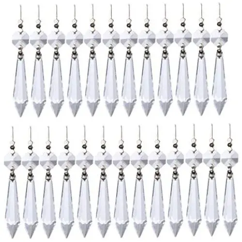 Waltz&F 25pcs Clear Crystal Chandelier Icicle Prisms Lamp Candelabra Replacement Parts with Octagon Beads,DIY Crystal Curtain Pendants,55mm