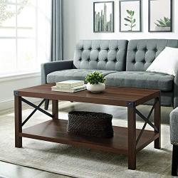 Walker Edison Sedalia Modern Farmhouse Metal X Coffee Table, 40 Inch, Dark Walnut