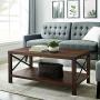 Walker Edison Sedalia Modern Farmhouse Metal X Coffee Table, 40 Inch, Dark Walnut