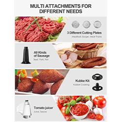 Electric Meat Grinder, 2500W Max Powerful AICOK MG2950R 5-IN-1 Meat Mincer with Sausage Stuffer, Vegetable Slicer, Tomato Juicer, Kubbe Kits, 3 Grinding Plates, 3-Speed, 10 Pounds/Min