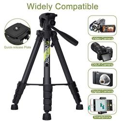 Endurax 67'' Video Camera Tripod for Nikon Canon, DSLR Cameras Stand Tall Tripods Lightweight Aluminum with Universal Phone Mount and Carry Bag