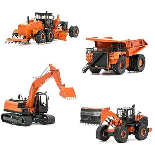 Fascinations Metal Earth 3D Metal Model Kits Construction Set of 4 - Excavator - Motor Grader - Wheel Loader - Mining Truck