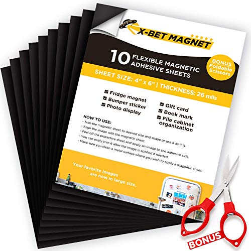 Magnetic Sheets with Adhesive Backing - 10 PCs Each 4'' x 6'' - Flexible Magnetic Paper for Craft and DIY - Peel and Stick Magnet Sheets for Picture and Photo Magnets