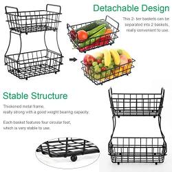 TomCare 2-Tier Fruit Basket Metal Fruit Bowl Bread Baskets Detachable Fruit Holder Kitchen Storage Baskets Stand - Screws Free Design for Fruits Breads Vegetables Snacks, Black