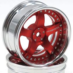 hobbysoul 2pcs RC 1/10 Aluminum Alloy Wheel Rims Hex 12mm Adjustable Offset Red & Silver Color Fit 1:10 RC On Road Drift Touring Car Tires