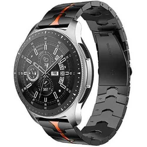 RABUZI Compatible for Samsung Galaxy Watch 45mm/46mm bands,22mm Enamel Process Stainless Steel Metal Watch Strap Compatible Samsung Watch 3 45mm,Gear S3 Frontier/Classic Smartwatch,Black+Orange