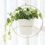 Mkono Boho Hanging Planter, Set of 2 Round Metal Plant Hanger with Plastic Plant Pot, Modern Wall and Ceiling Planter Mid Century Flower Pot Holder, Fits 6 Inch Planter (Plastic Pots Included), Gold