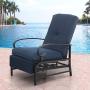 MFSTUDIO Patio Recliner Chair Metal Adjustable Back Outdoor Lounge Chair with 100% Olefin Cushion (Navy Blue)