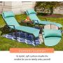 LOKATSE HOME 3 Pieces Outdoor Patio Chaise Lounges Chairs Set Adjustable with Folding Table, Light Blue Cushions