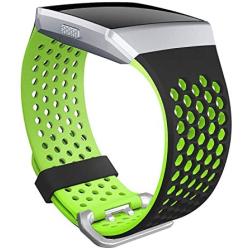 SKYLET Bands Compatible with Fitbit Ionic, Soft Silicone Breathable Replacement Wristband Compatible with Fitbit Ionic Smart Watch with Buckle (Black-Green, Large)