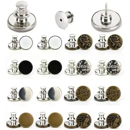 Jean Button Pins┃16 PCS Button Pins for Jeans Pants Button Pins Instant Buttons Jean Button for Pants Fashion Jeans Swing Crafts DIY, Easy to Use and No Tools Require. Jean Button Pins┃16 PCS Button Pins for Jeans Pants Button Pins Instant Buttons Jean Button for Pants Fashion Jeans Swing Crafts DIY, Easy to Use and No Tools Require.