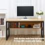 TOPSKY 55'' Computer Desk with Bookshelf/Metal Hole Cable Cover 1.18'' Thick Desk (Natural)
