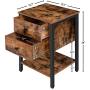 HOOBRO Nightstand with 2 Drawers and Open Shelf, Industrial Square End Table for Storage, Bedside Table in Living Room, Bedroom, Easy Assembly, Wood Look with Metal Frame, Rustic Brown BF47BZ01