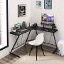 Mr IRONSTONE L-Shaped Gaming Desk 50.8'' Computer Corner Game Desk, Home Office Writing Workstation with Large Monitor Stand,Cup Holder & Headphone Hook Textured Carbon Fiber