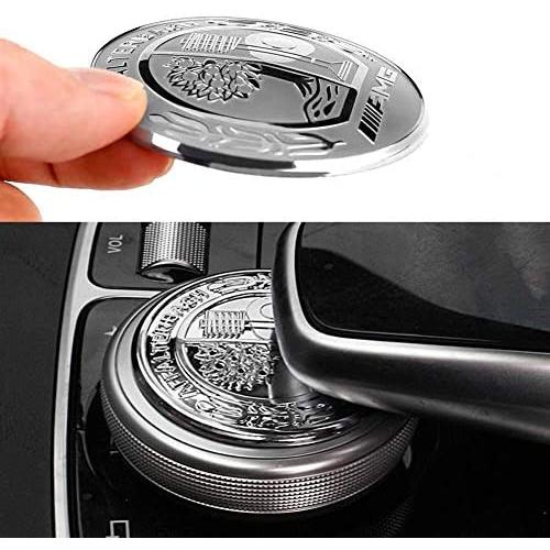 MAXDOOL AMG Metal Modified Center Console Multimedia Control Button Knob Trims Cover Emblems Stickers for Mercedes Benz A B E GLK GLA CLA GLE ML GL Class (47mm Knob)