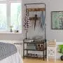 Homfa Coat Rack Shoes Bench, Hall Tree Entryway Shelf with Metal Frame, 3 in 1 Design Coat Stand Entryway Organizer, with Adjustable Feet and 9 Rounded Hooks, Wood Look Accent Furniture-Rustic Brown Homfa Coat Rack Shoes Bench, Hall Tree Entryway Shelf with Metal Frame, 3 in 1 Design Coat Stand Entryway Organizer, with Adjustable Feet and 9 Rounded Hooks, Wood Look Accent Furniture-Rustic Brown