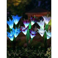 Bright Zeal 3 Bundle 12 Lily LED Fairy Solar Garden Light with Color Changing Flower Lights - Multi Color Solar Lights Outdoor Garden LED Flower Waterproof - Solar LED Metal Flower Stake Lights