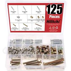 Hilitchi 125 Pcs 3 in 1 Furniture Cam Fittings Dowels Pre-Inserted Nuts and Zinc Plated Hex Drive Socket Cap Furniture Barrel Nuts Assortment Kit for Furniture Cabinet Connecting