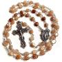 elegantmedical Handmade Orange Moonstone Beads Catholic 5 Decade Rosary Necklace Cross Crucifix & Metal Jewellery Box