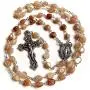 elegantmedical Handmade Orange Moonstone Beads Catholic 5 Decade Rosary Necklace Cross Crucifix & Metal Jewellery Box