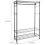 Homdox 3-Tiers Big Size Heavy Duty Wire Shelving Unit Garment Rack with Hanger Bar Wheels+2 Pair Side Hooks,Black