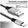 WUYA iPhone Charger, MFi Certified Lightning Cable 5 Pack (3/3/6/6/10FT) Nylon Woven with Metal Connector Compatible iPhone Xs Max/X/8/7/Plus/6S/6/SE/5S iPad - Black&White