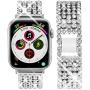 Goton Band Compatible with Apple Watch Band 40mm 38mm , Women Beads Link Crystal Bling Stainless Metal Replacement Strap for iWatch Band Series SE 6 5 4 3 2 1 (Silver, 40mm 38mm)